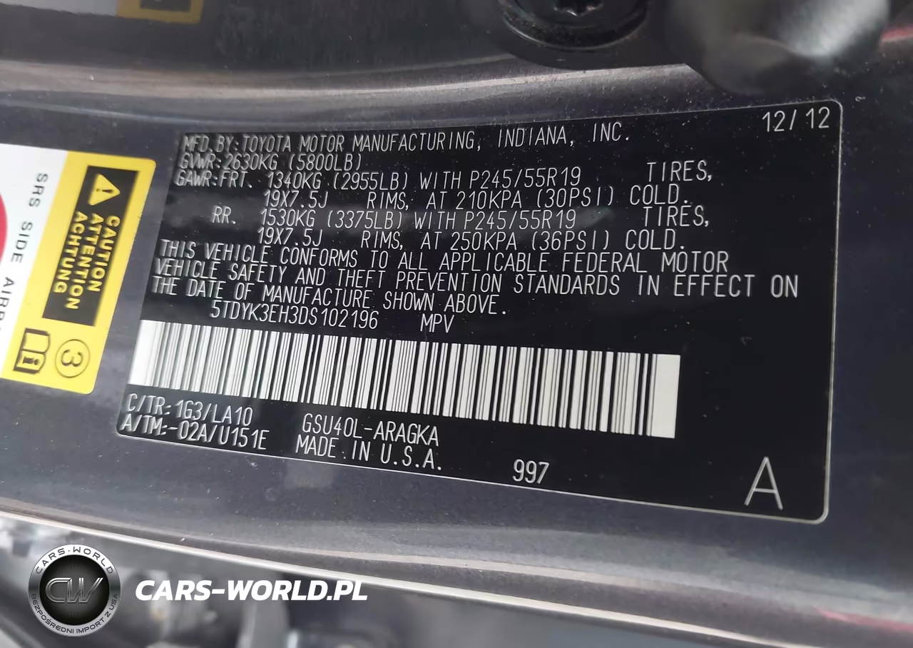 2013 Toyota Highlander Limited V6 VIN:5TDYK3EH3DS102196 - 9