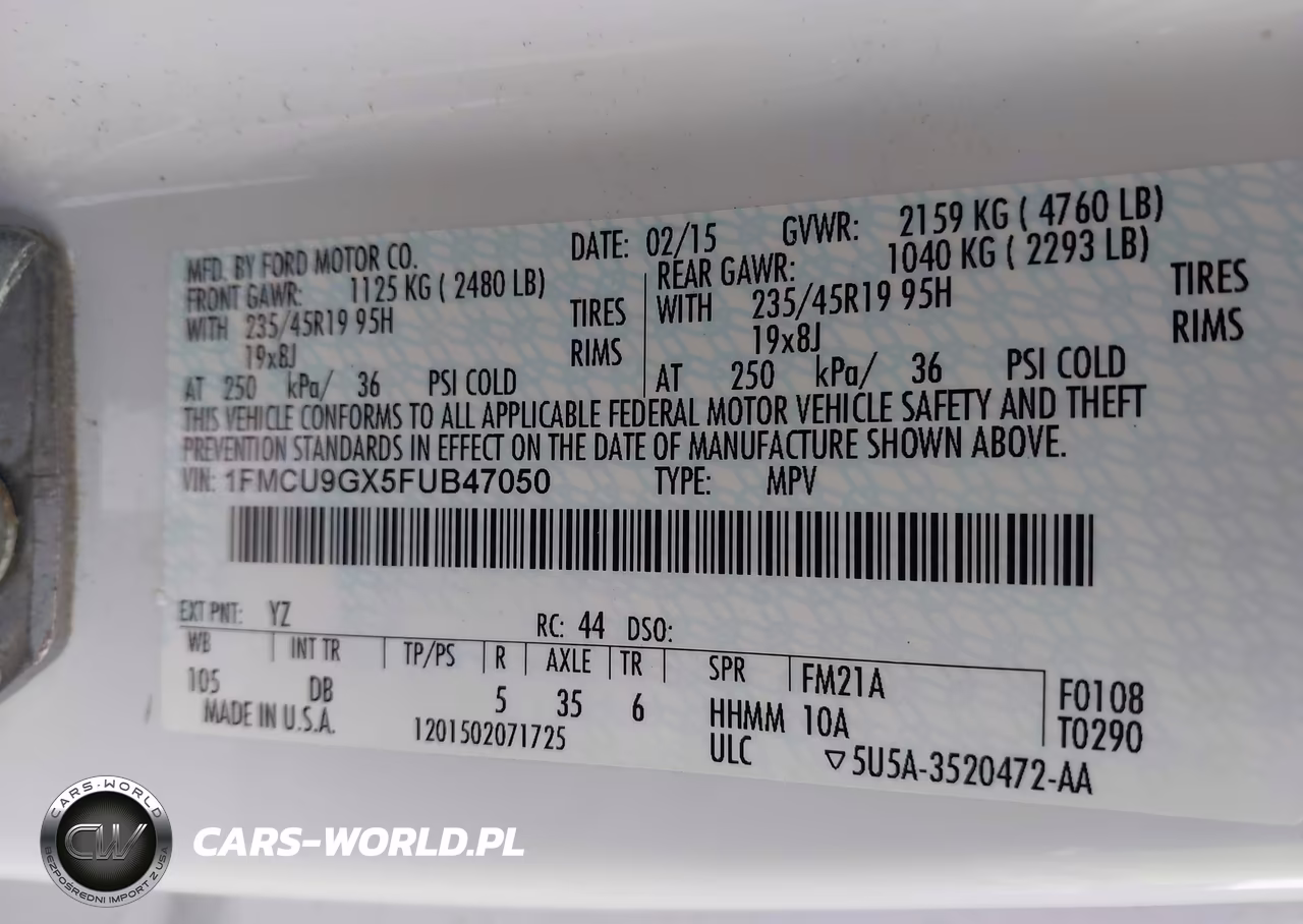 2015 Ford Escape Se VIN:1FMCU9GX5FUB47050 - 9