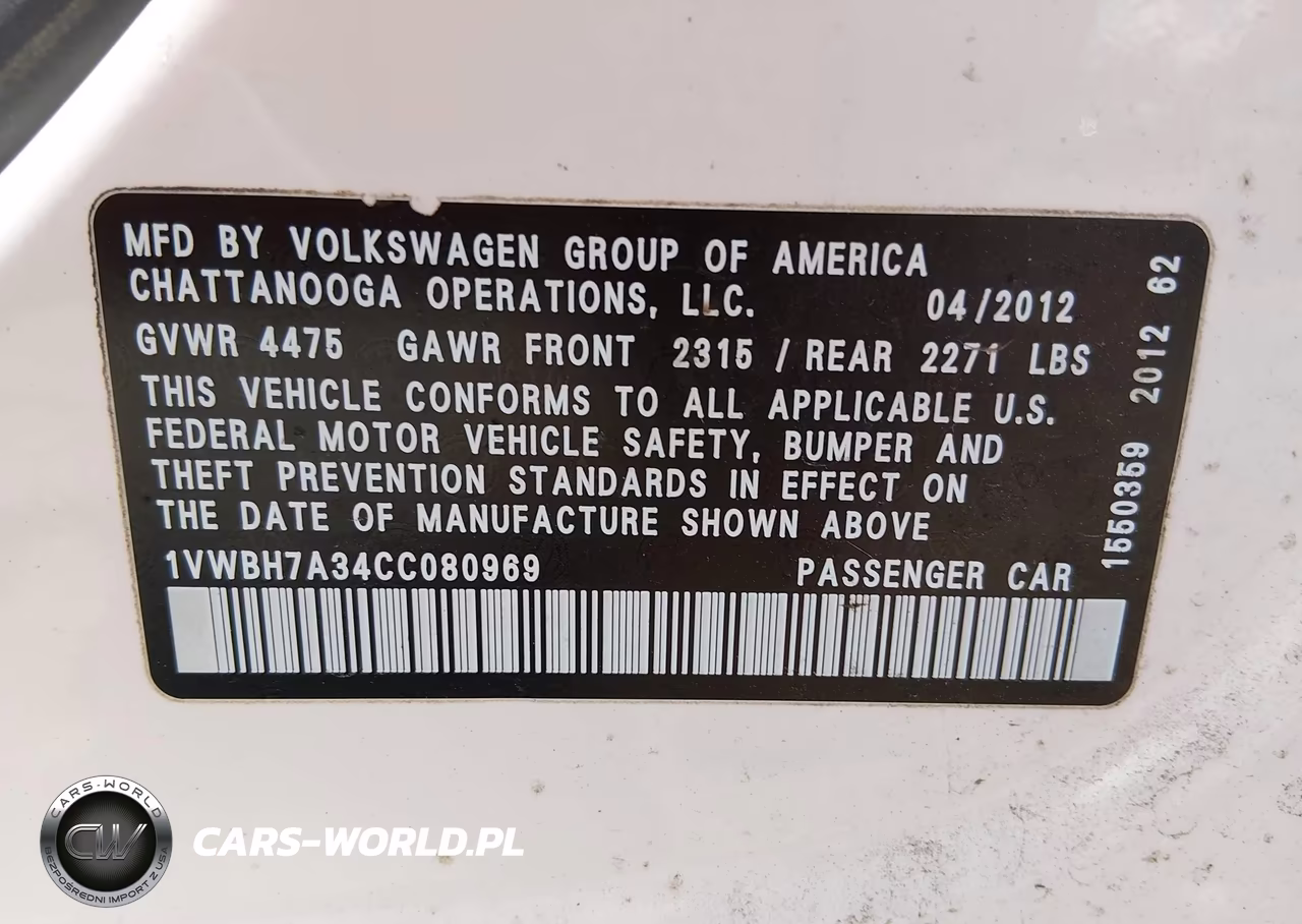 2012 Volkswagen Passat 2.5L Se VIN:1VWBH7A34CC080969 - 9