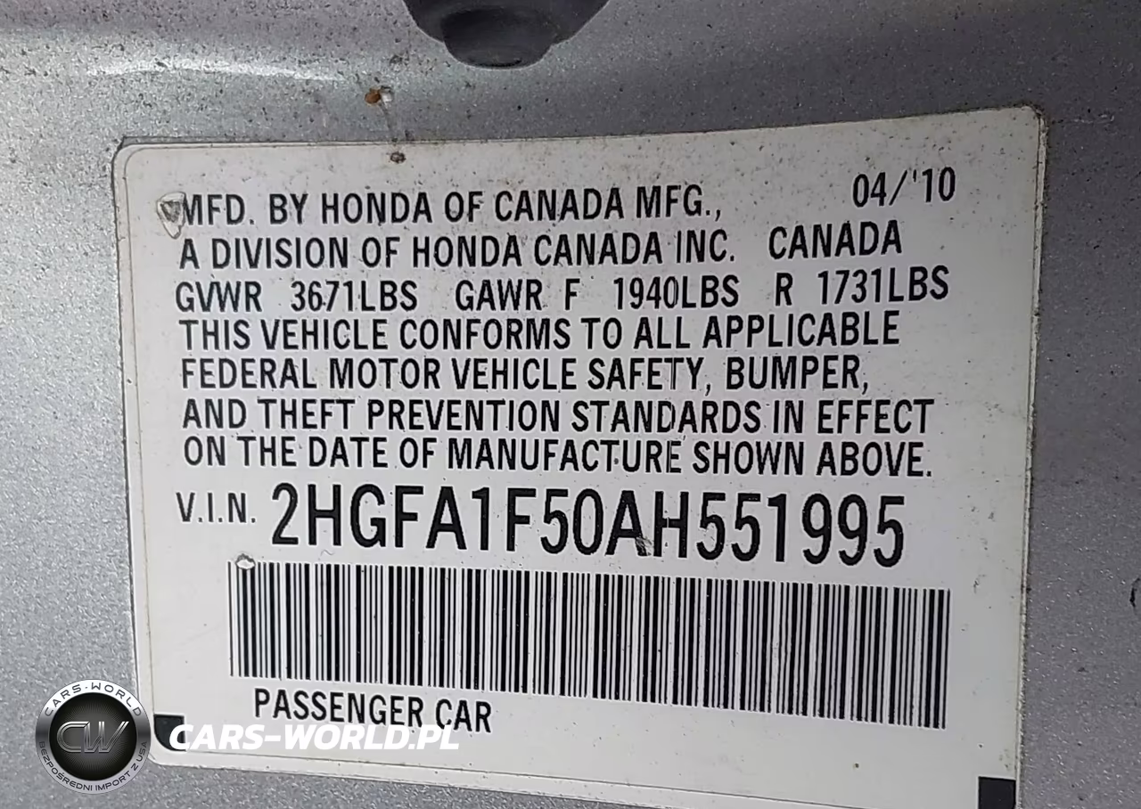 2010 Honda Civic Lx VIN:2HGFA1F50AH551995 - 9