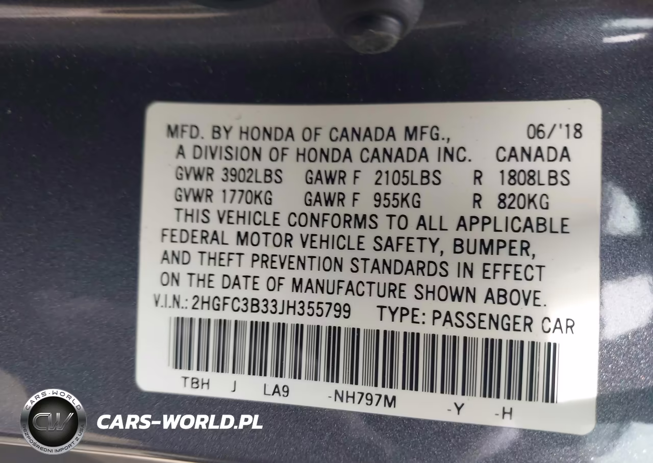 2018 Honda Civic Ex-T VIN:2HGFC3B33JH355799 - 9