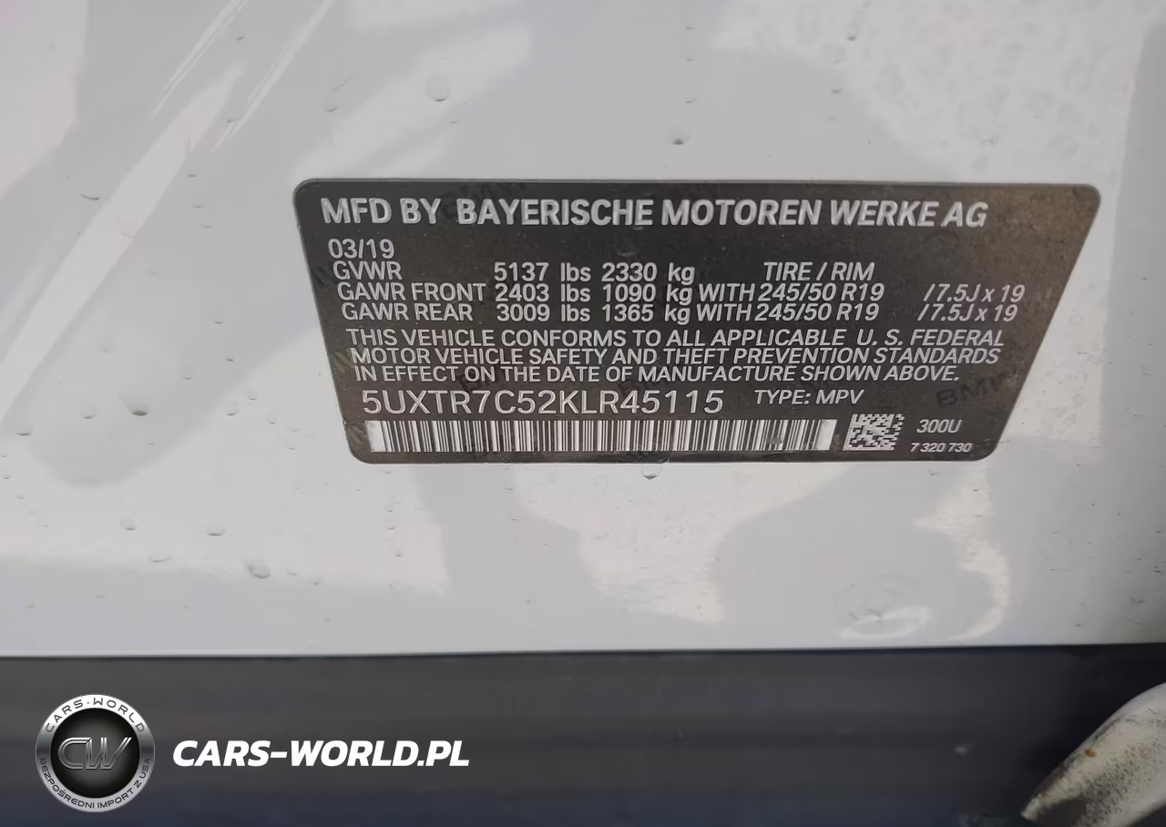2019 BMW X3 Sdrive30I VIN:5UXTR7C52KLR45115 - 9