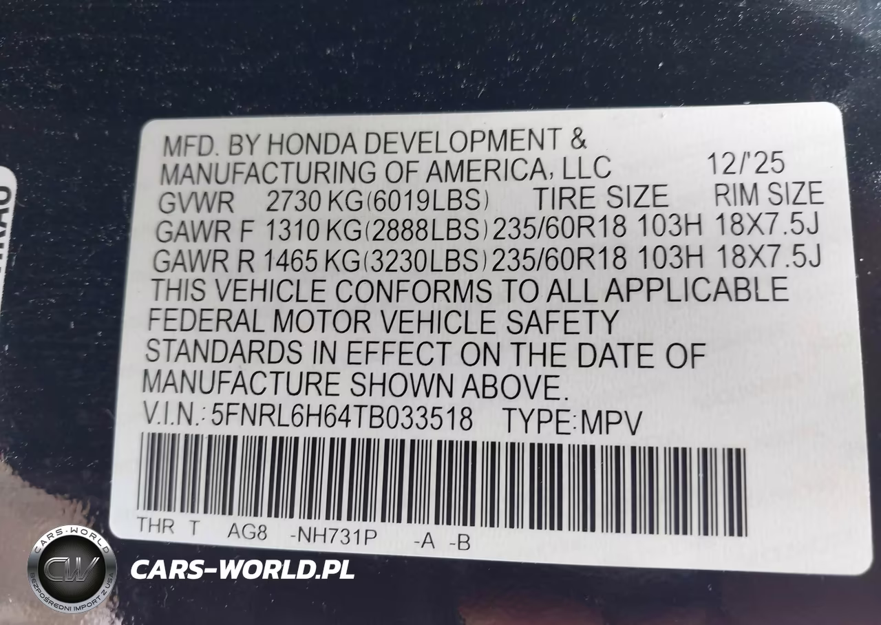 2026 Honda Odyssey Ex-L VIN:5FNRL6H64TB033518 - 9