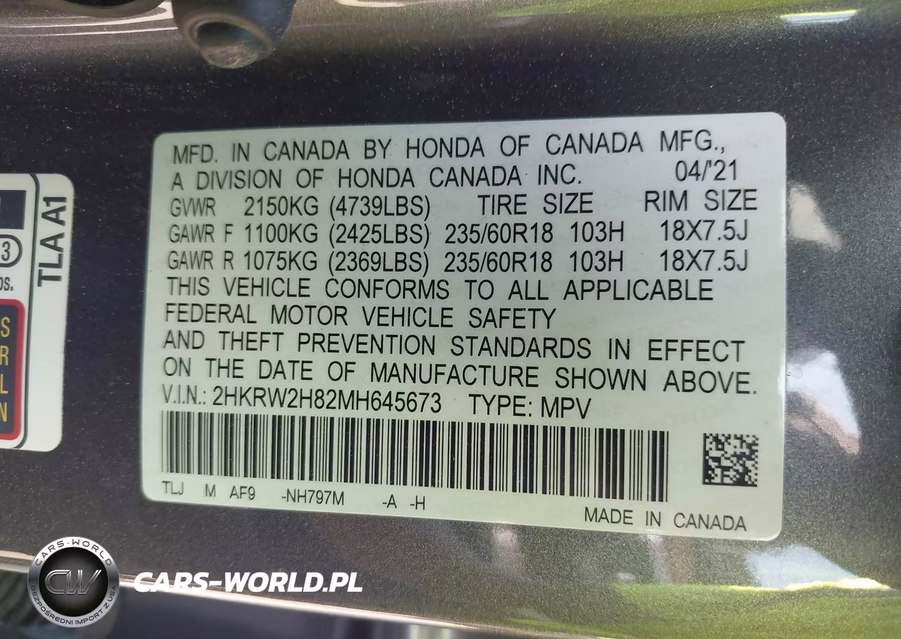 2021 Honda Cr-V Awd Ex-L VIN:2HKRW2H82MH645673 - 9
