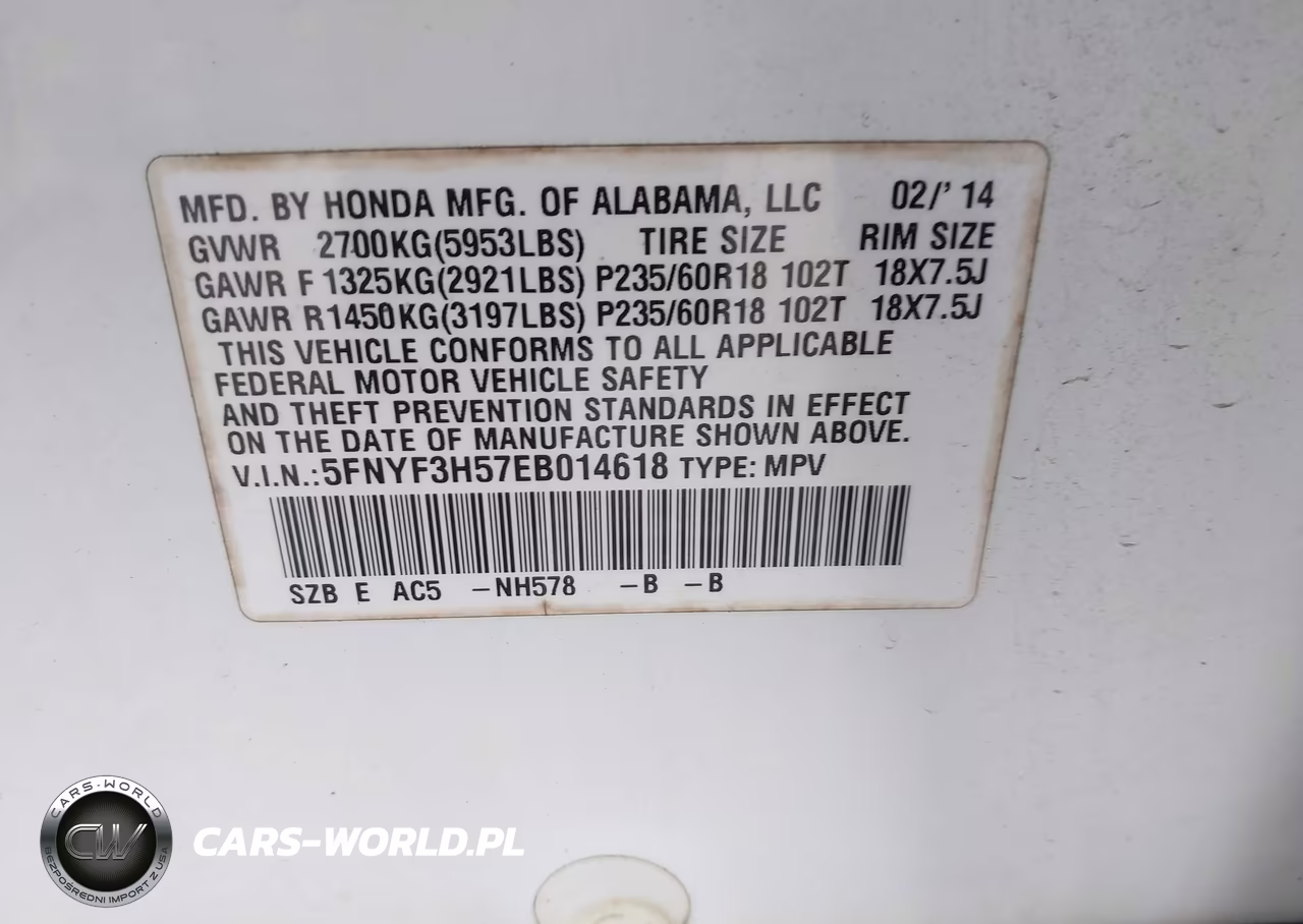 2014 Honda Pilot Ex-L VIN:5FNYF3H57EB014618 - 9