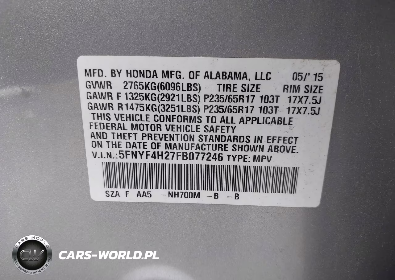 2015 Honda Pilot Lx VIN:5FNYF4H27FB077246 - 9