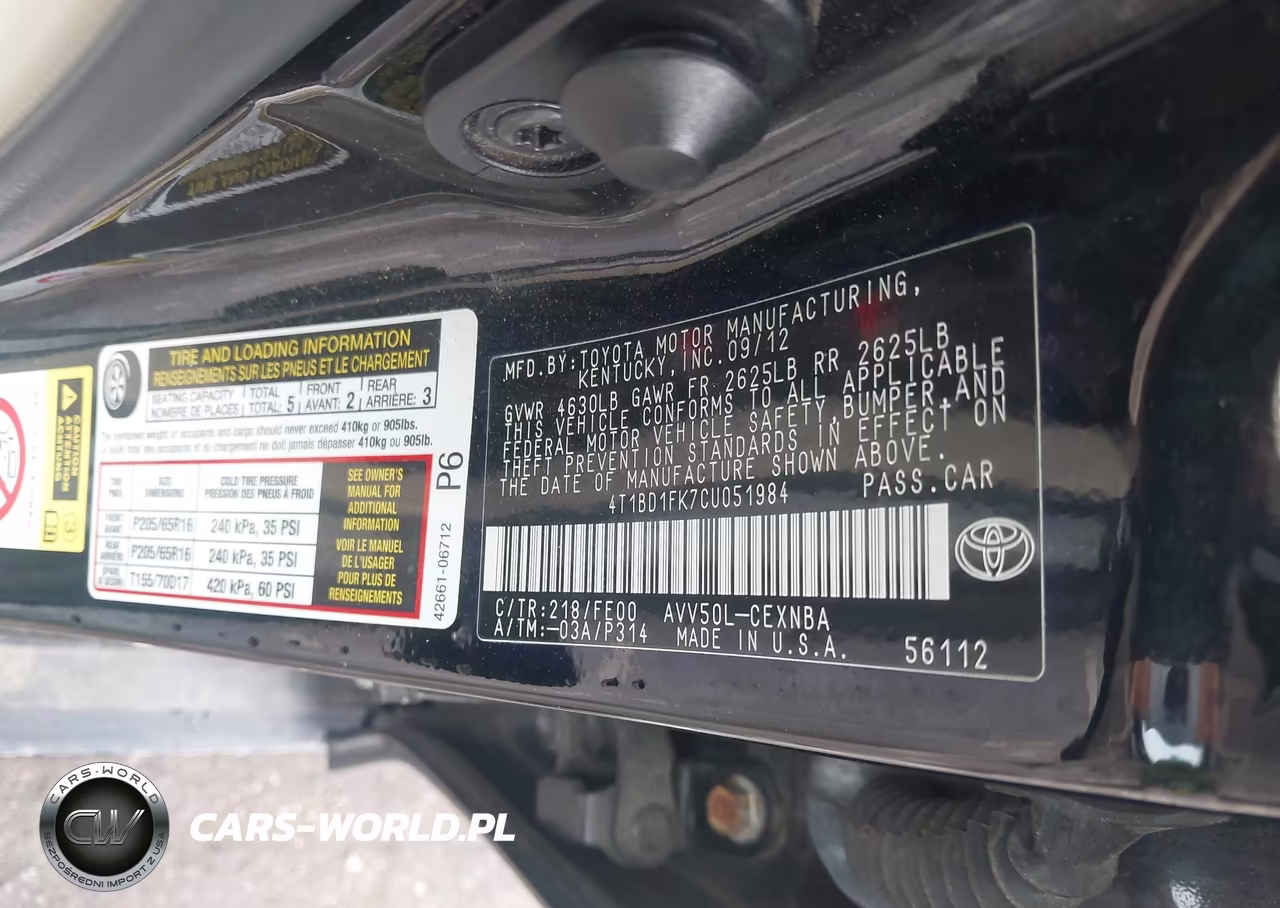 2012 Toyota Camry Hybrid Le VIN:4T1BD1FK7CU051984 - 9