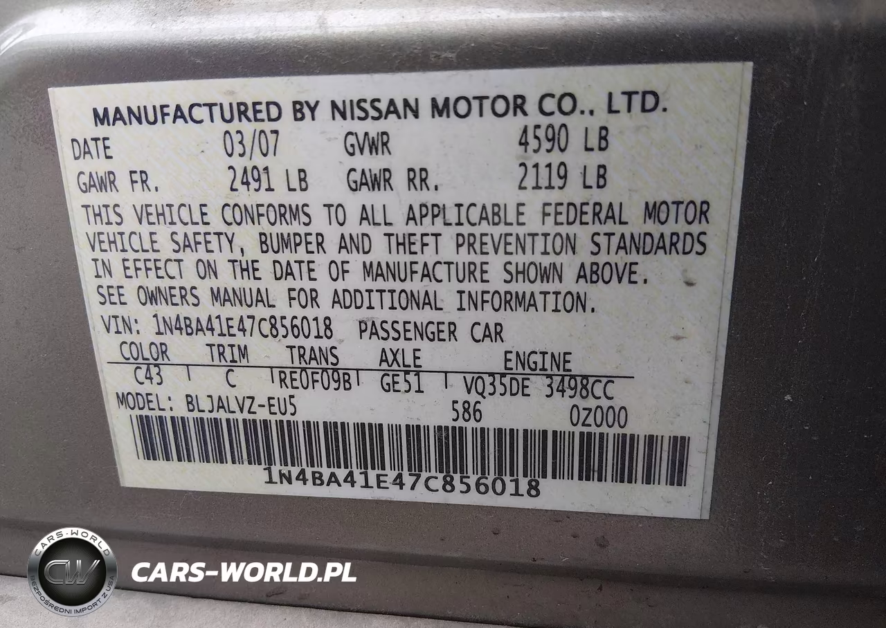 2007 Nissan Maxima 3.5 Se VIN:1N4BA41E47C856018 - 9