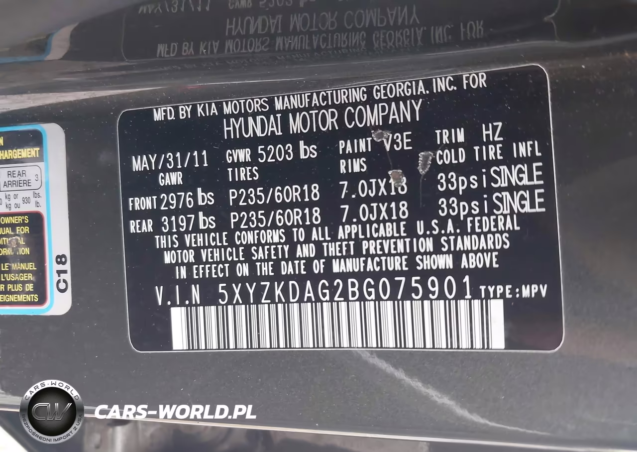 2011 Hyundai Santa Fe Limited V6 VIN:5XYZKDAG2BG075901 - 9