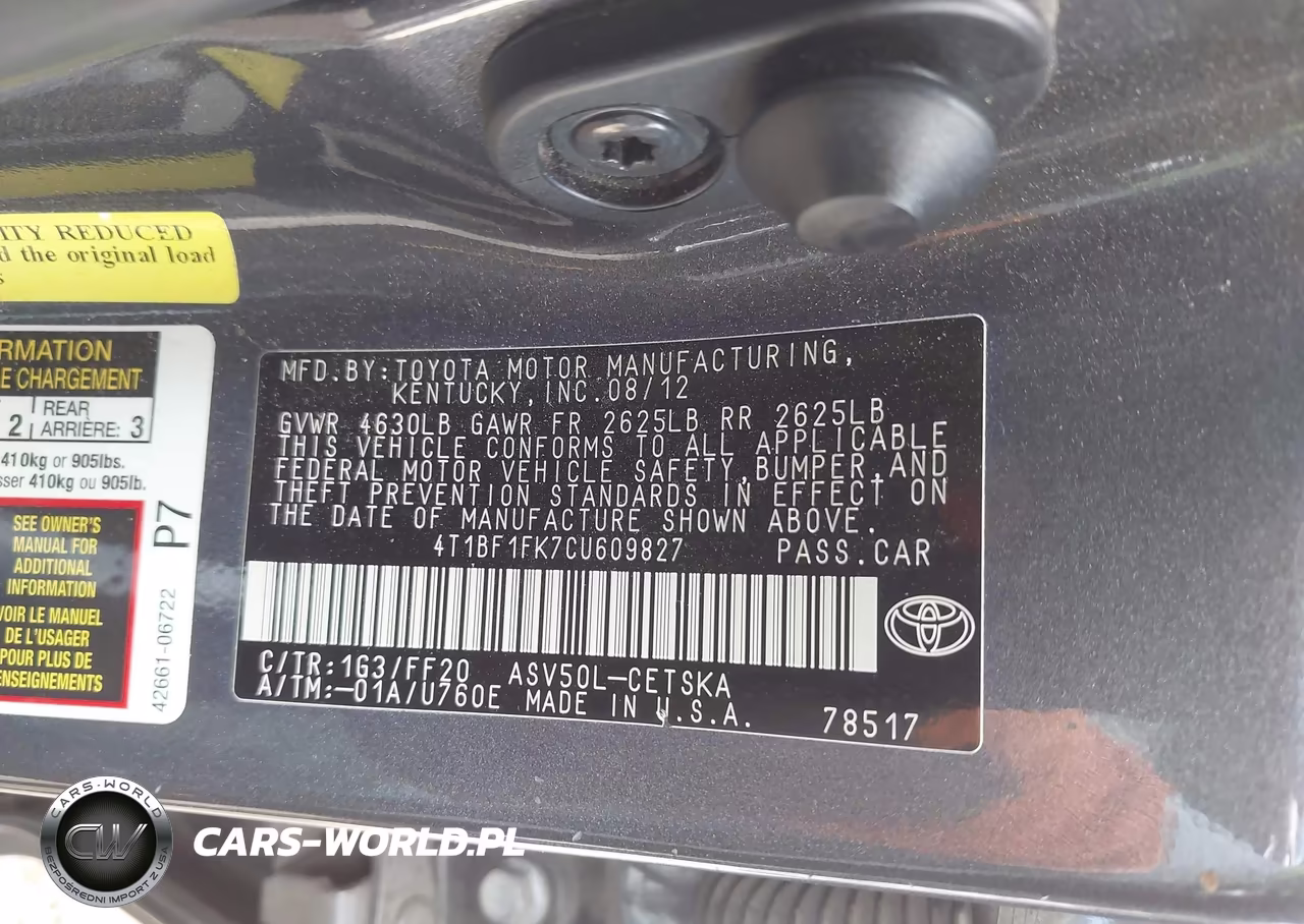 2012 Toyota Camry Se VIN:4T1BF1FK7CU609827 - 9