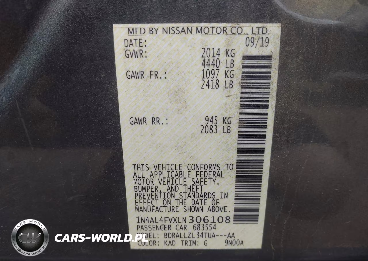 2020 Nissan Altima Platinum Vc-Turbo Fwd VIN:1N4AL4FVXLN306108 - 9