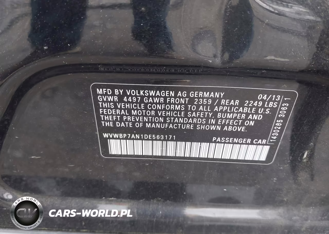 2013 Volkswagen Cc 2.0T Sport VIN:WVWBP7AN1DE563171 - 9