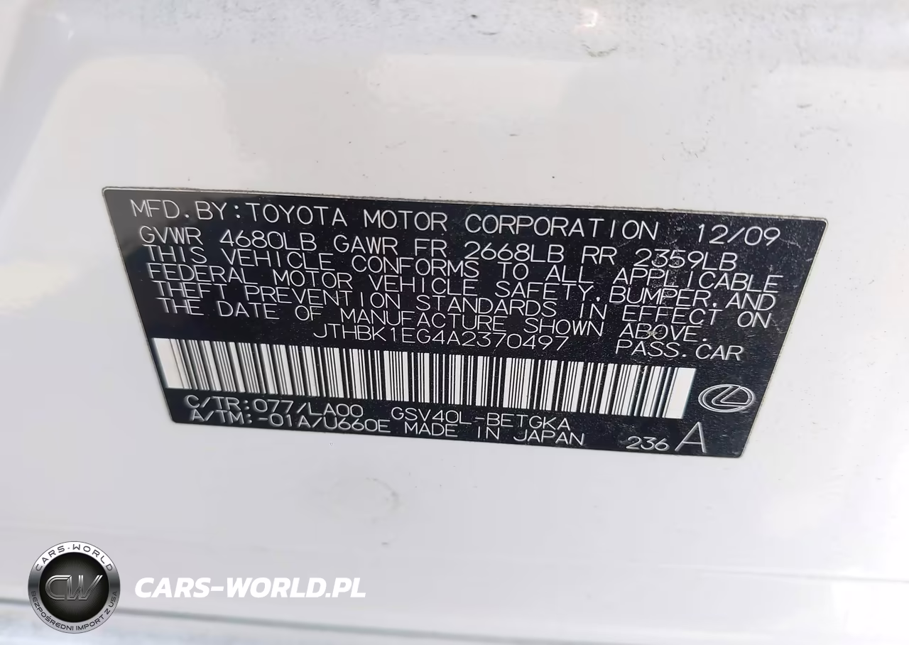 2010 Lexus Es 350 VIN:JTHBK1EG4A2370497 - 9