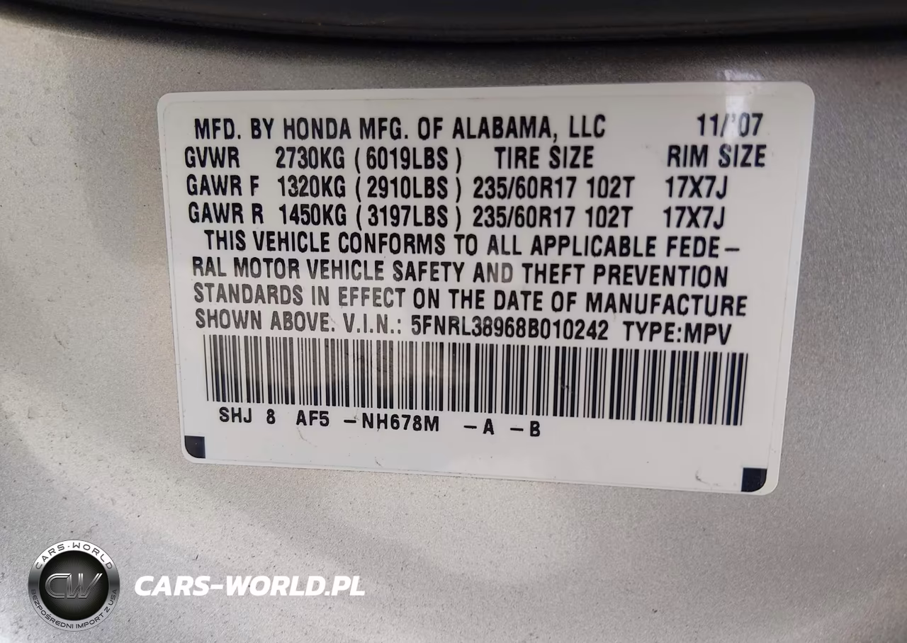 2008 Honda Odyssey Touring VIN:5FNRL38968B010242 - 9