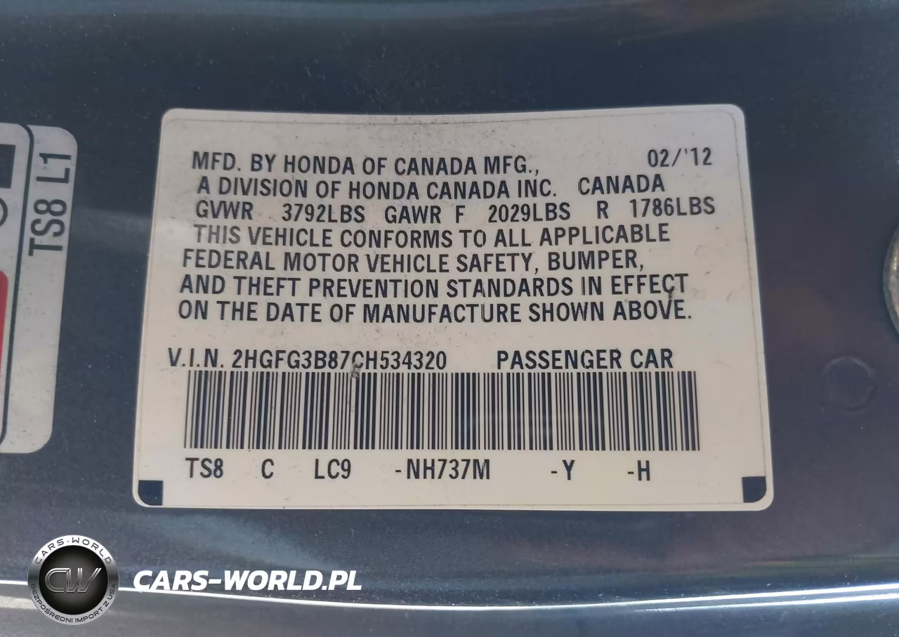 2012 Honda Civic Ex VIN:2HGFG3B87CH534320 - 9