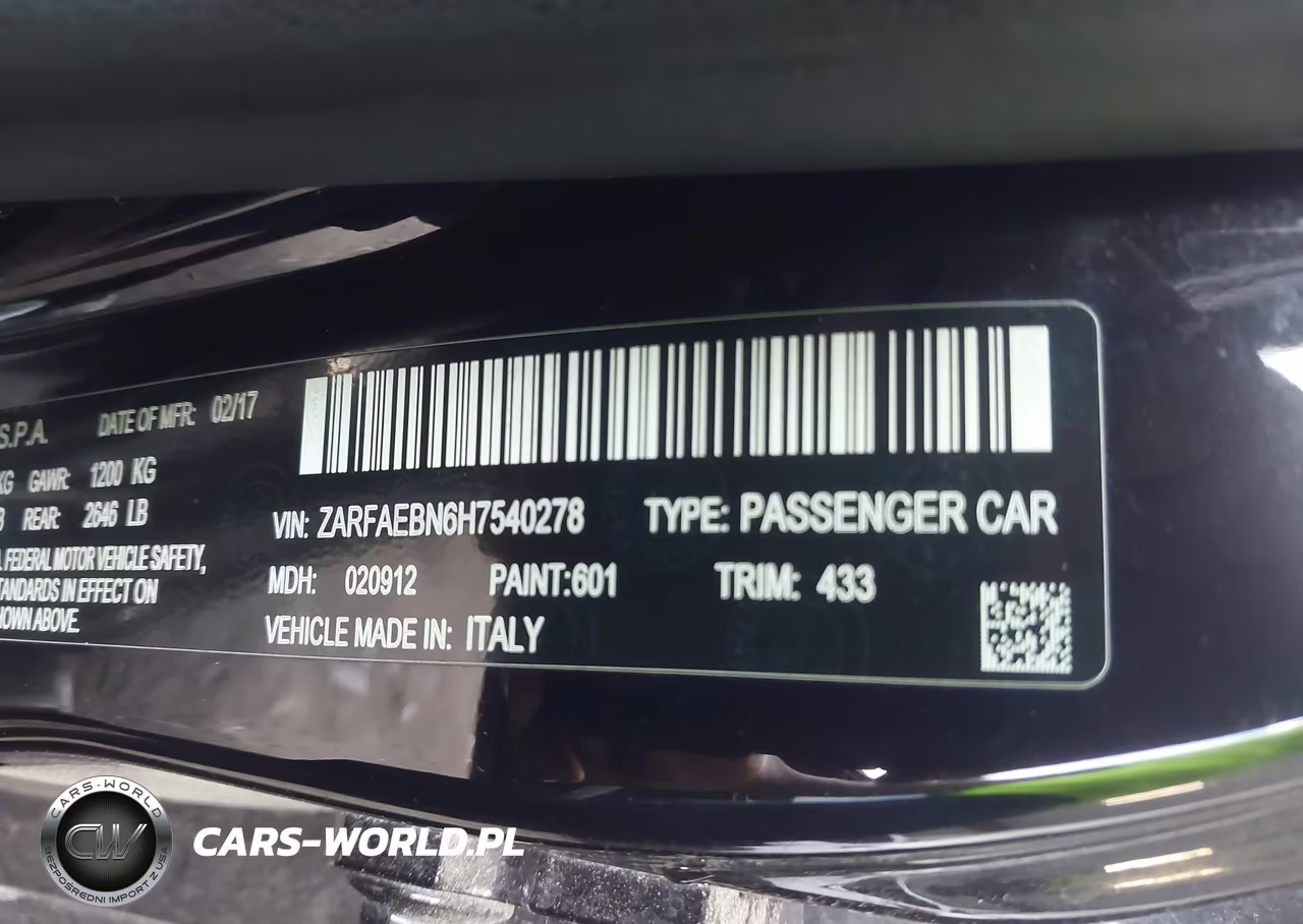2017 Alfa Romeo Giulia Rwd VIN:ZARFAEBN6H7540278 - 9