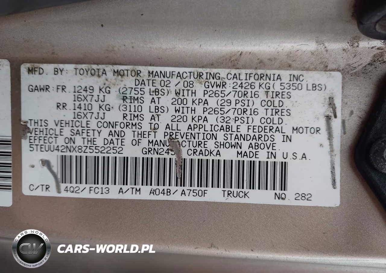 2008 Toyota Tacoma Base V6 VIN:5TEUU42NX8Z552252 - 9