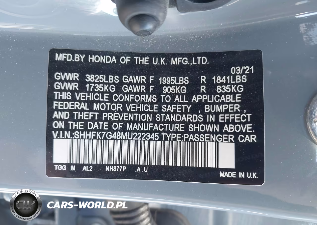2021 Honda Civic Sport VIN:SHHFK7G48MU222345 - 9