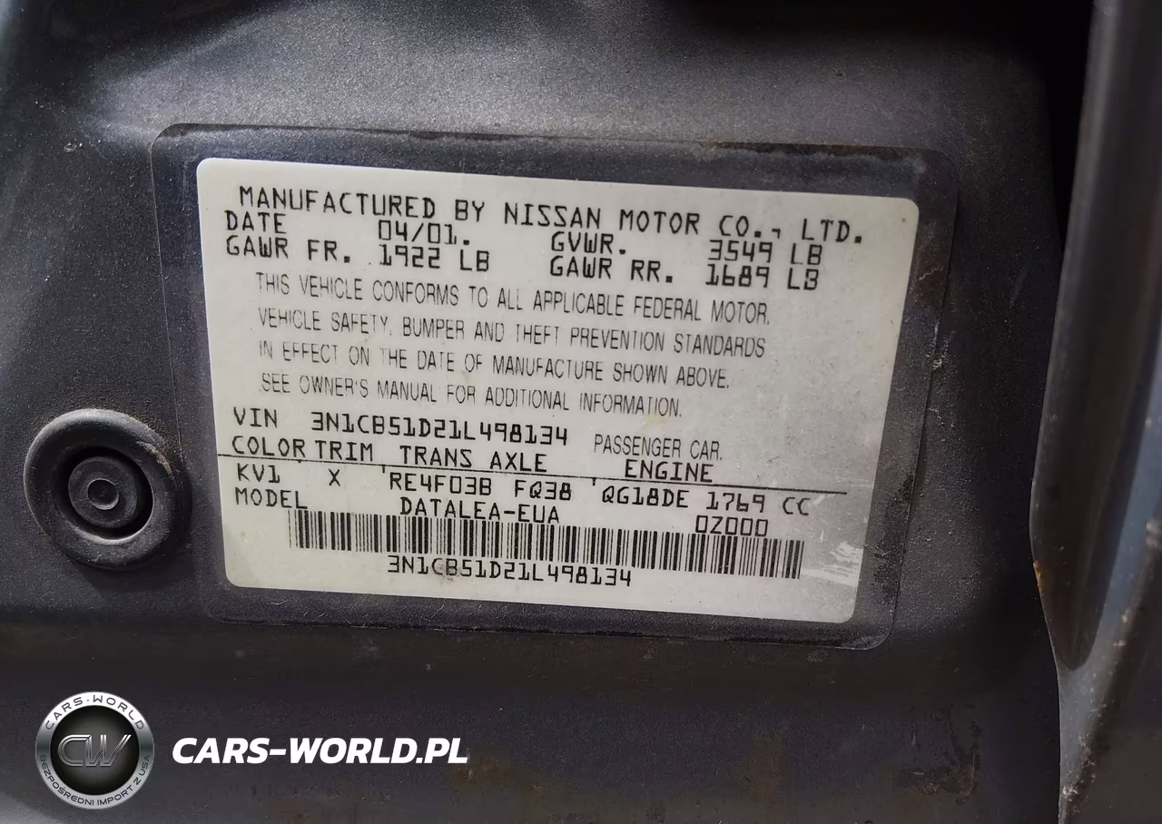 2001 Nissan Sentra Gxe VIN:3N1CB51D21L498134 - 9