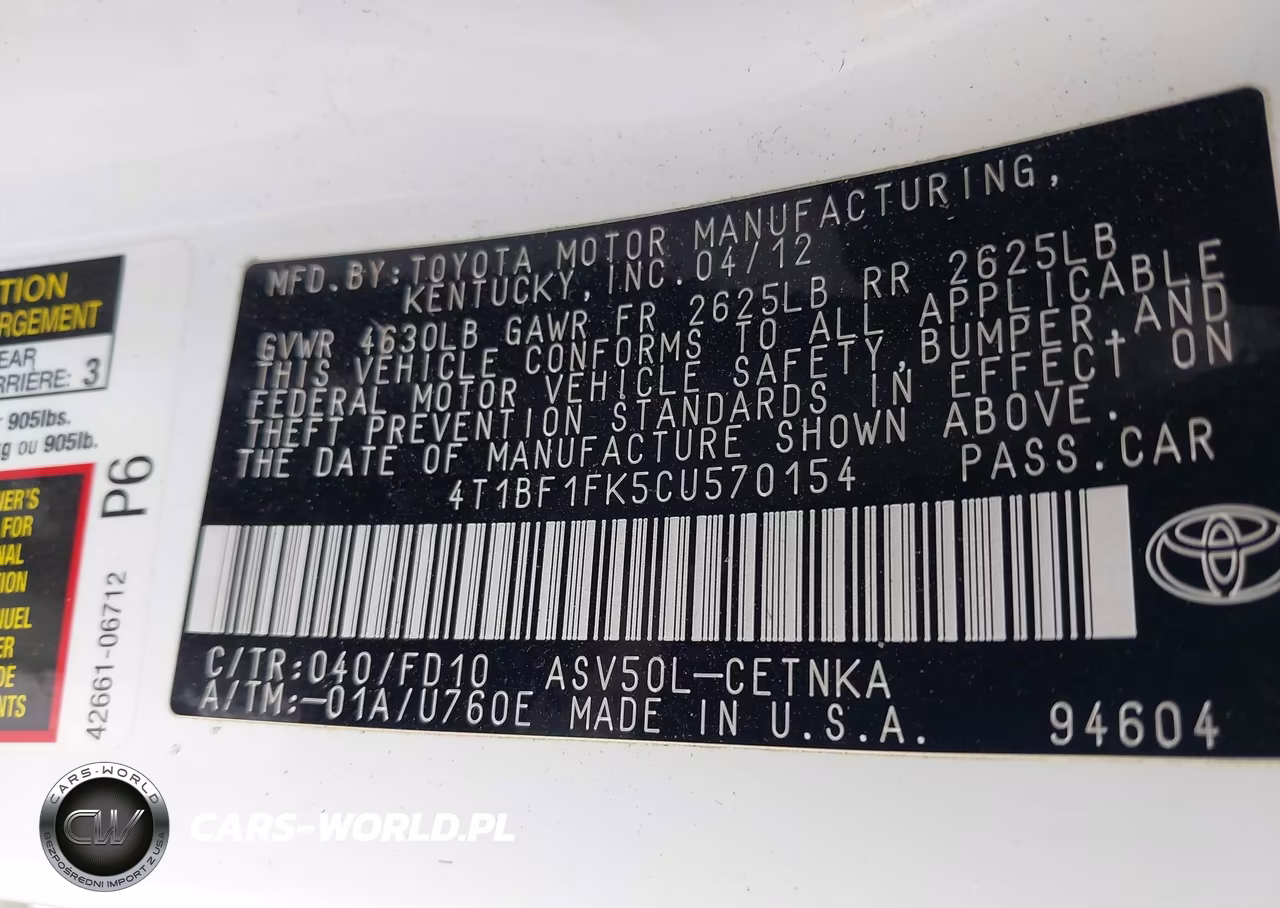 2012 Toyota Camry Le VIN:4T1BF1FK5CU570154 - 9