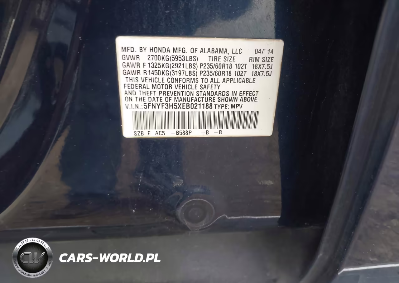 2014 Honda Pilot Ex-L VIN:5FNYF3H5XEB021188 - 9