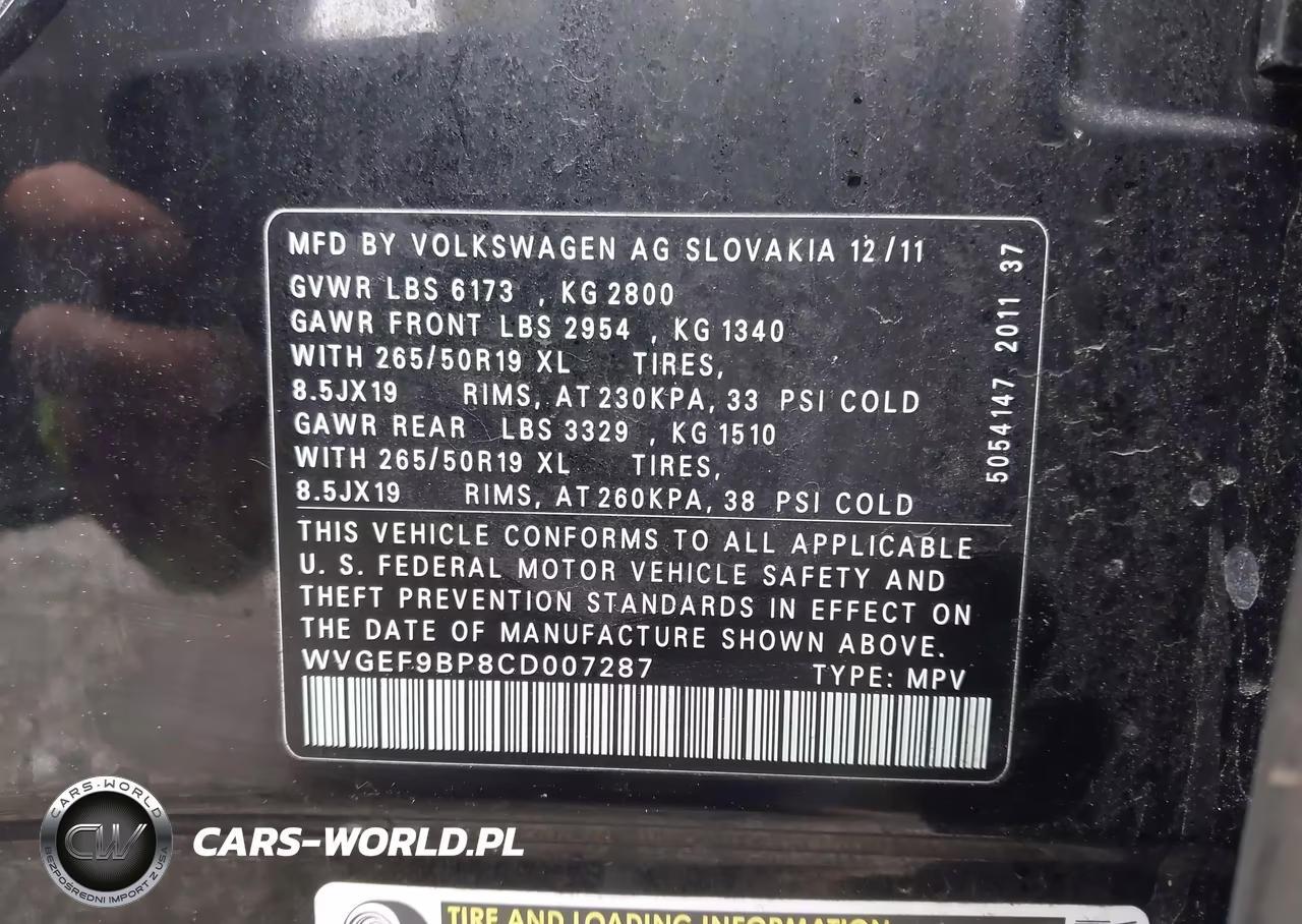 2012 Volkswagen Touareg Vr6 Lux VIN:WVGEF9BP8CD007287 - 9