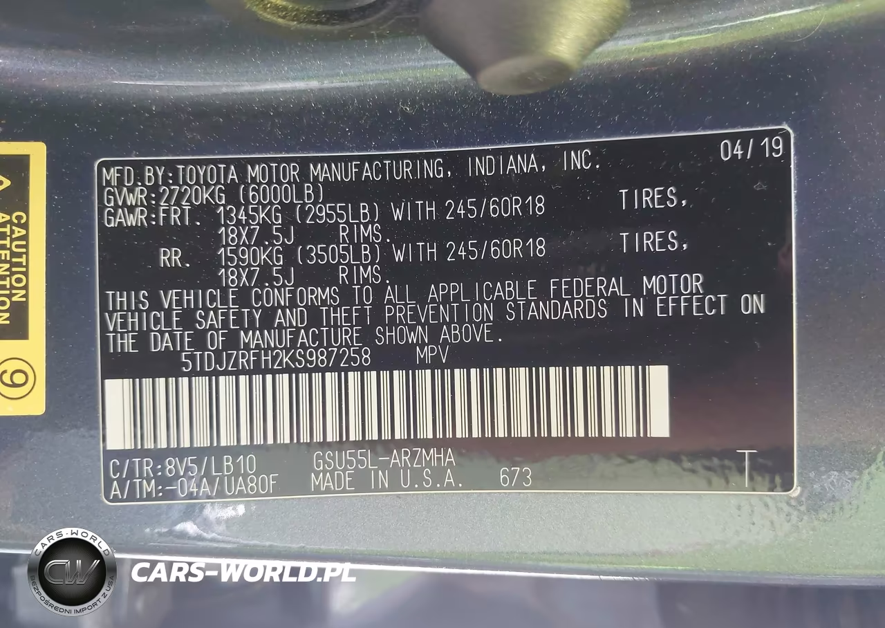 2019 Toyota Highlander Xle VIN:5TDJZRFH2KS987258 - 9