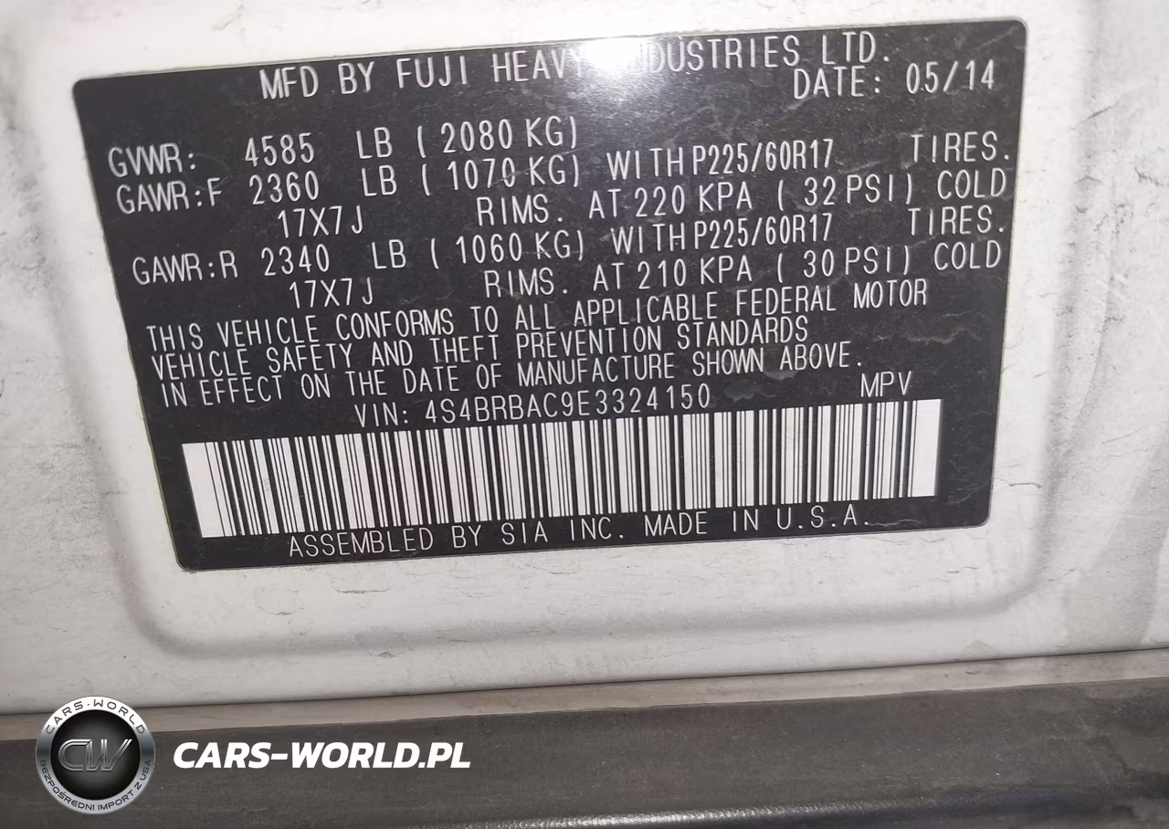 2014 Subaru Outback 2.5I VIN:4S4BRBAC9E3324150 - 9