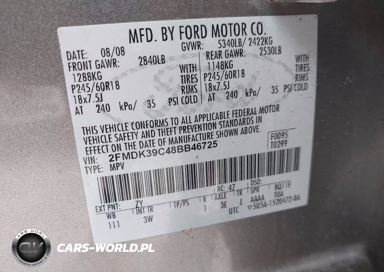 2008 Ford Edge Limited VIN:2FMDK39C48BB46725 - 9