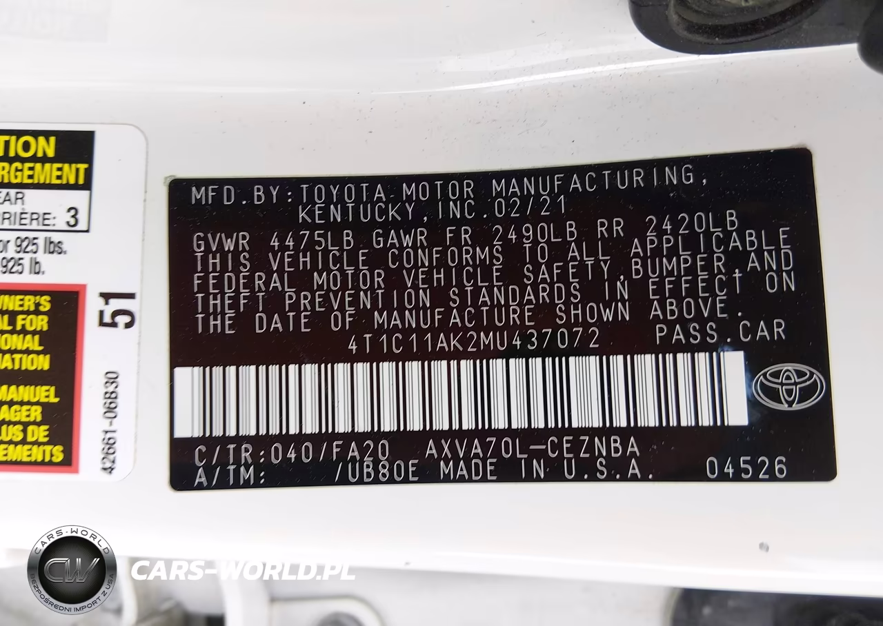 2021 Toyota Camry Le VIN:4T1C11AK2MU437072 - 9