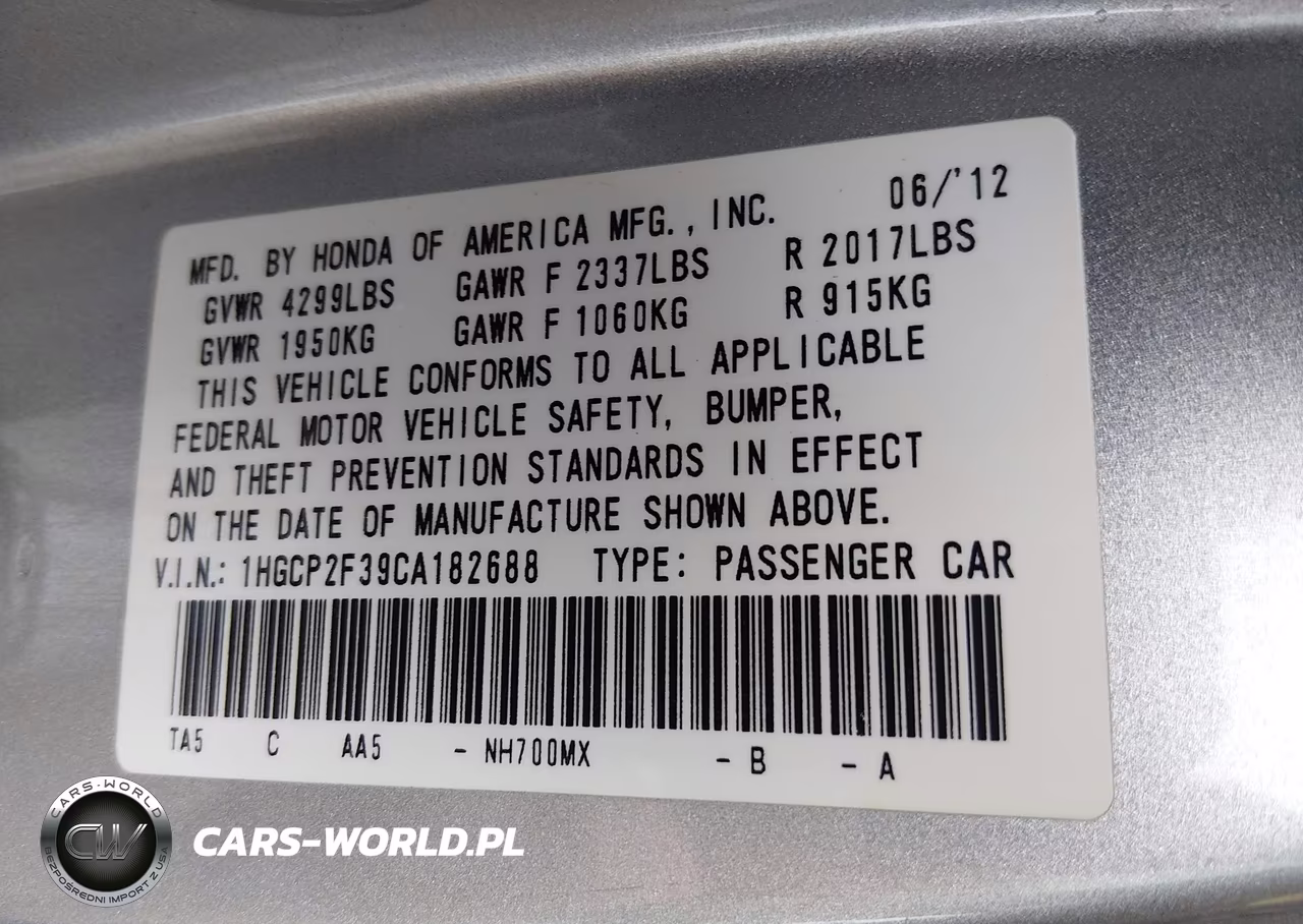 2012 Honda Accord 2.4 Lx VIN:1HGCP2F39CA182688 - 9