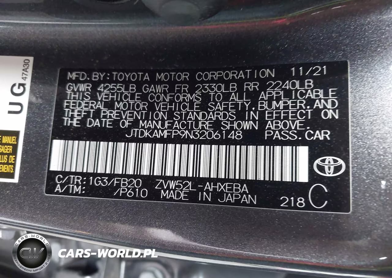 2022 Toyota Prius Prime Le VIN:JTDKAMFP9N3206148 - 9
