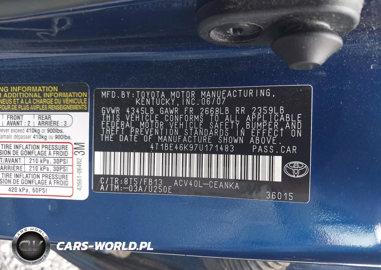 2007 Toyota Camry Le VIN:4T1BE46K97U171483 - 9