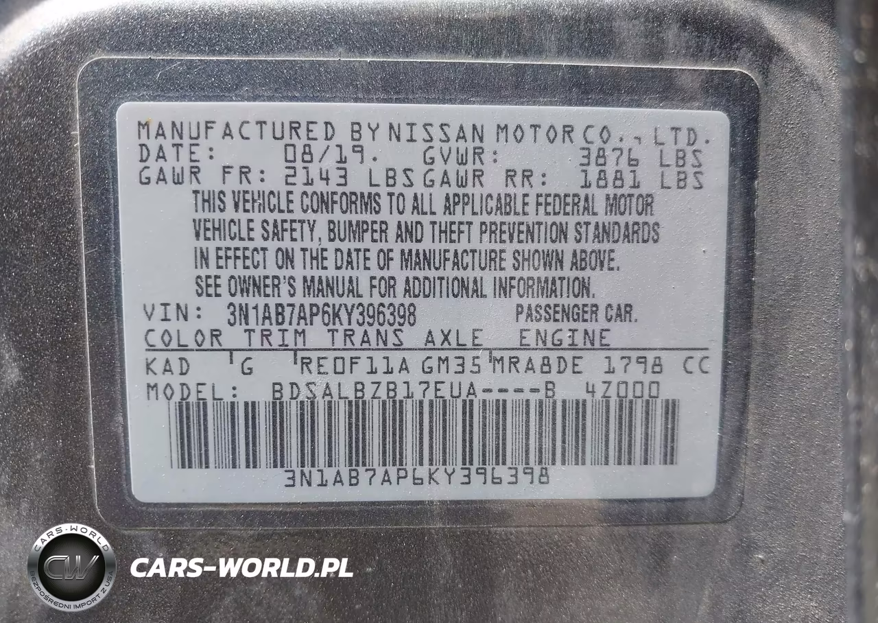 2019 Nissan Sentra S VIN:3N1AB7AP6KY396398 - 9