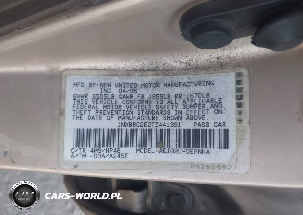 1996 Toyota Corolla Dx VIN:1NXBB02E2TZ441391 - 9