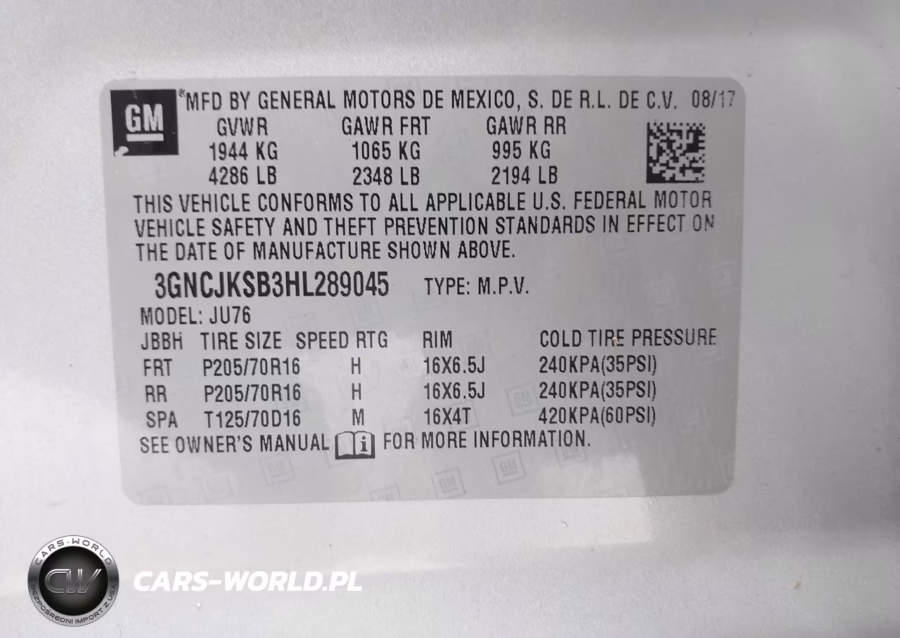 2017 Chevrolet Trax Ls VIN:3GNCJKSB3HL289045 - 9