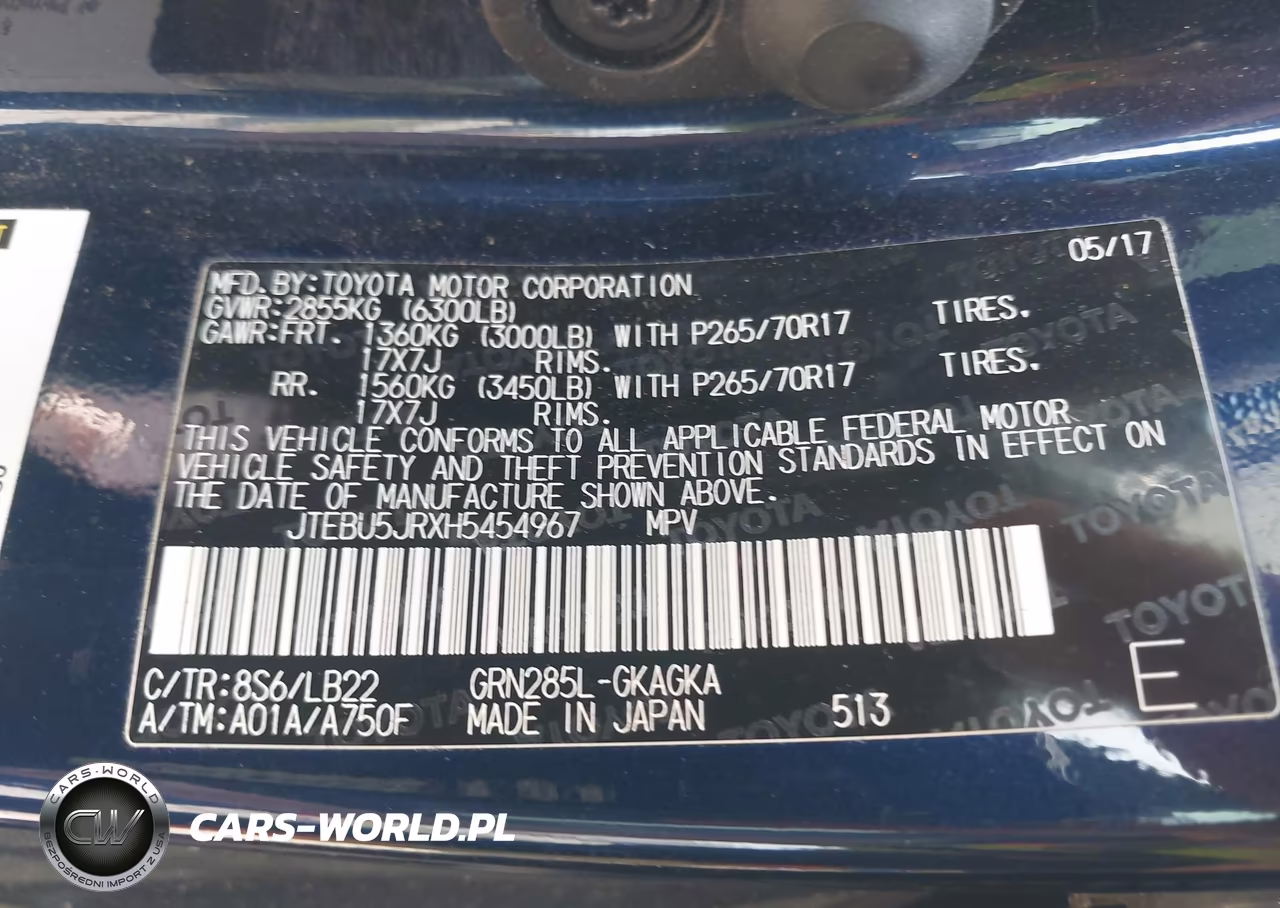 2017 Toyota 4Runner Sr5 Premium VIN:JTEBU5JRXH5454967 - 9