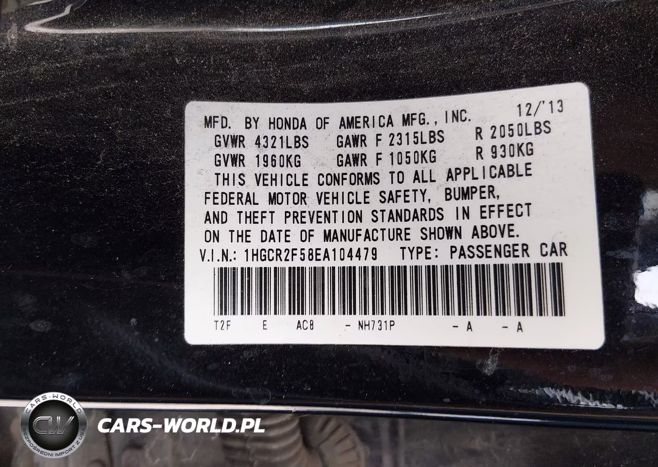 2014 Honda Accord Sport VIN:1HGCR2F58EA104479 - 9