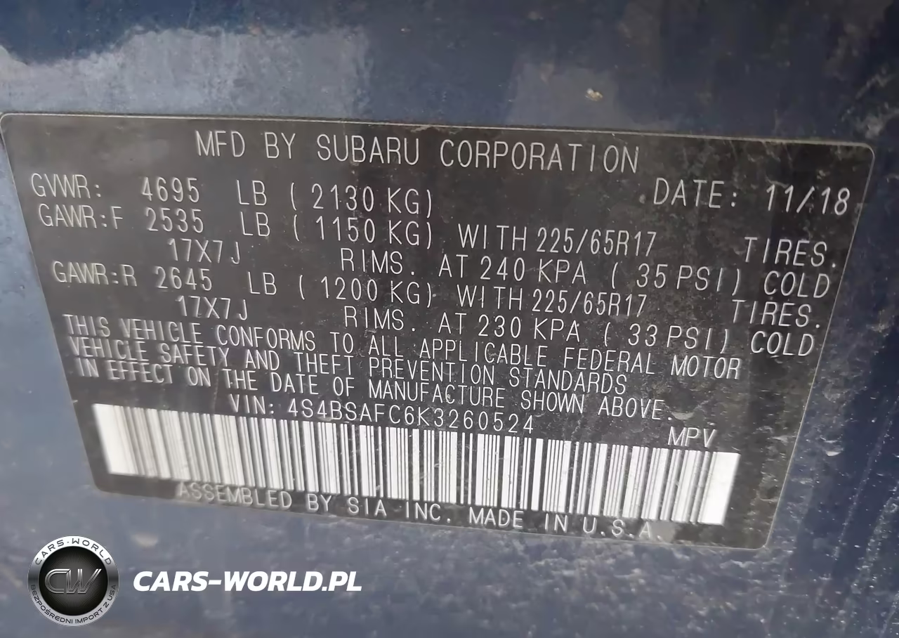 2019 Subaru Outback 2.5I Premium VIN:4S4BSAFC6K3260524 - 9
