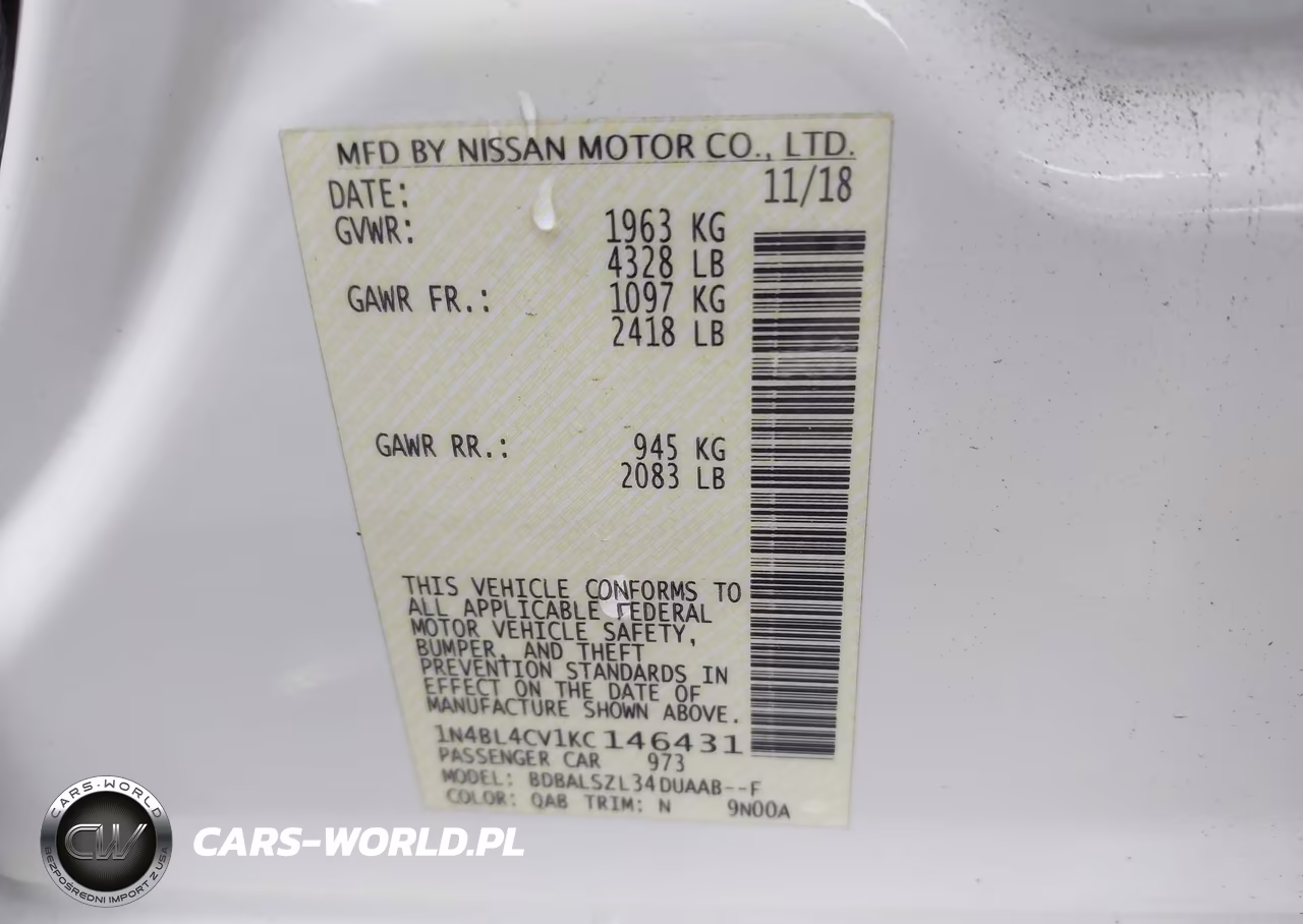 2019 Nissan Altima 2.5 Sr VIN:1N4BL4CV1KC146431 - 9
