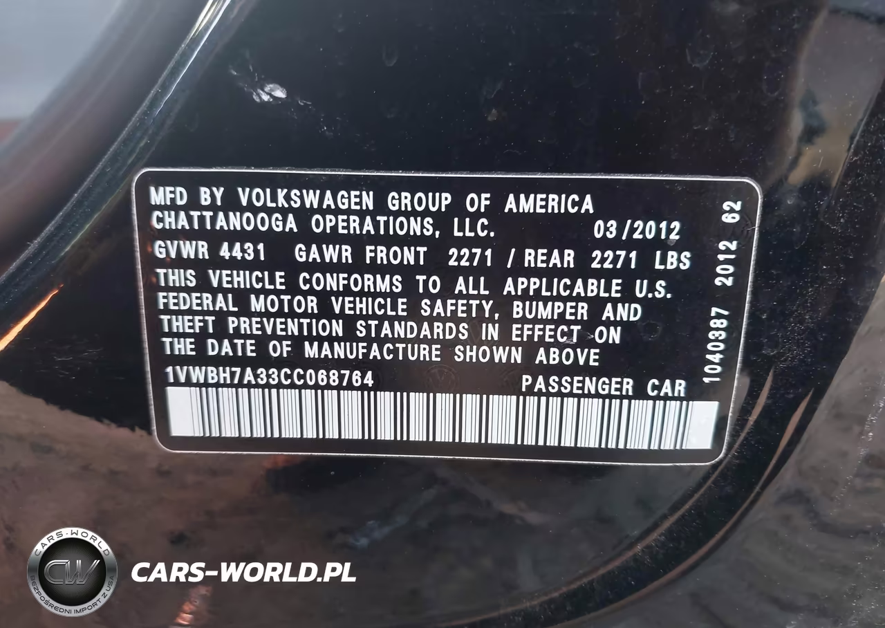 2012 Volkswagen Passat 2.5L Se VIN:1VWBH7A33CC068764 - 9