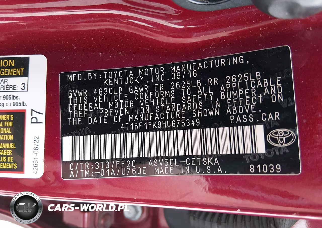 2017 Toyota Camry Se VIN:4T1BF1FK9HU675349 - 9