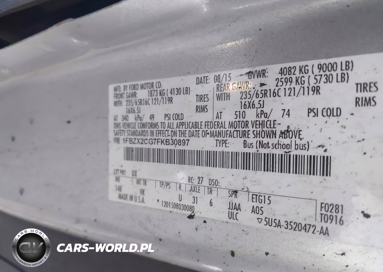 2015 Ford Transit-350 Xl VIN:1FBZX2CG7FKB30897 - 9