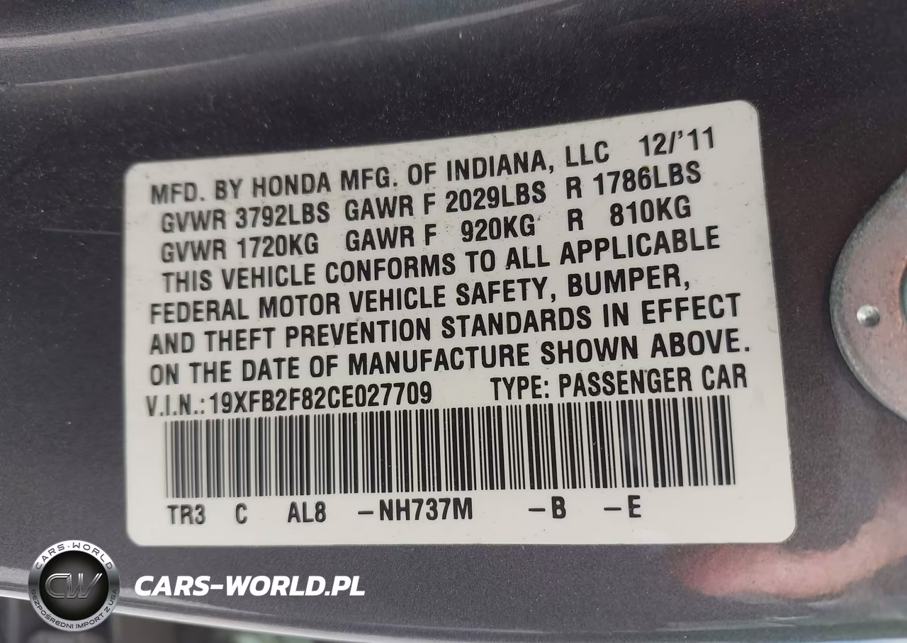 2012 Honda Civic Ex VIN:19XFB2F82CE027709 - 9