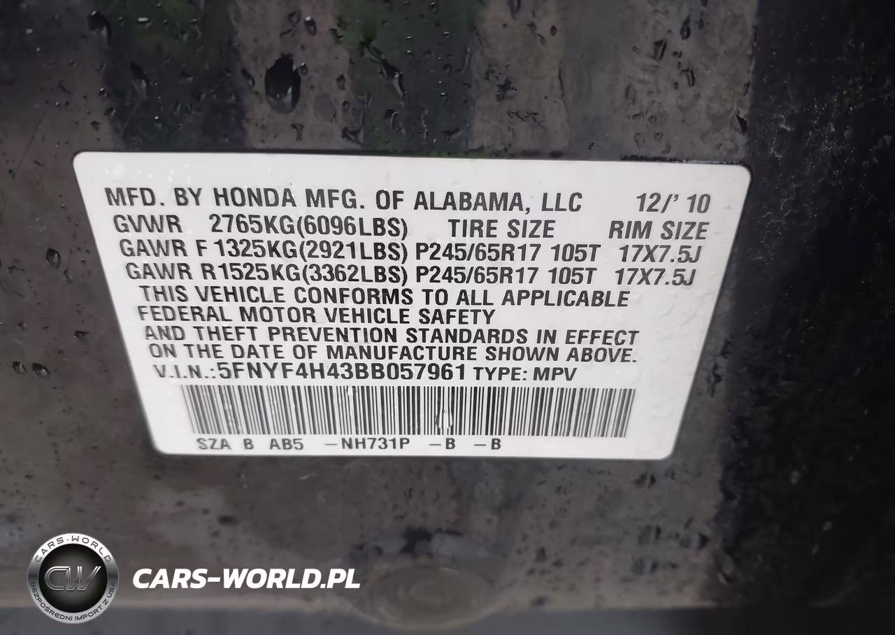 2011 Honda Pilot Ex VIN:5FNYF4H43BB057961 - 9