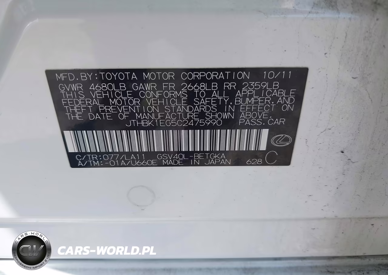 2012 Lexus Es 350 VIN:JTHBK1EG5C2475990 - 9