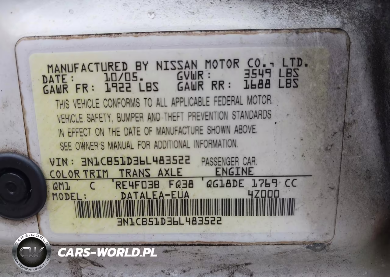 2006 Nissan Sentra 1.8S VIN:3N1CB51D36L483522 - 9