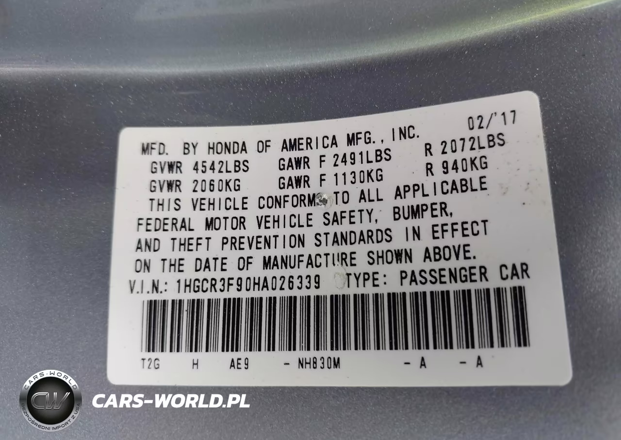 2017 Honda Accord Touring V6 VIN:1HGCR3F90HA026339 - 9