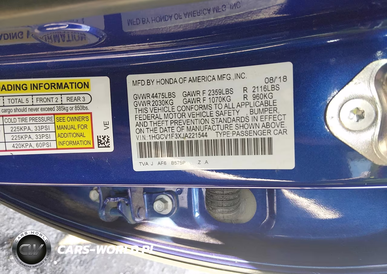 2018 Honda Accord Sport VIN:1HGCV1F3XJA221544 - 9