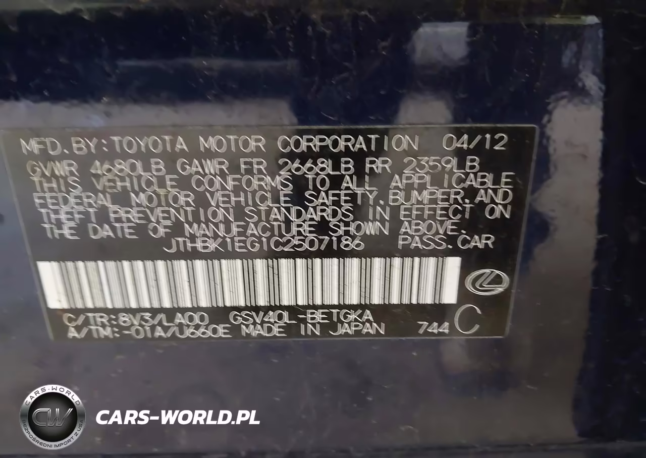 2012 Lexus Es 350 VIN:JTHBK1EG1C2507186 - 9
